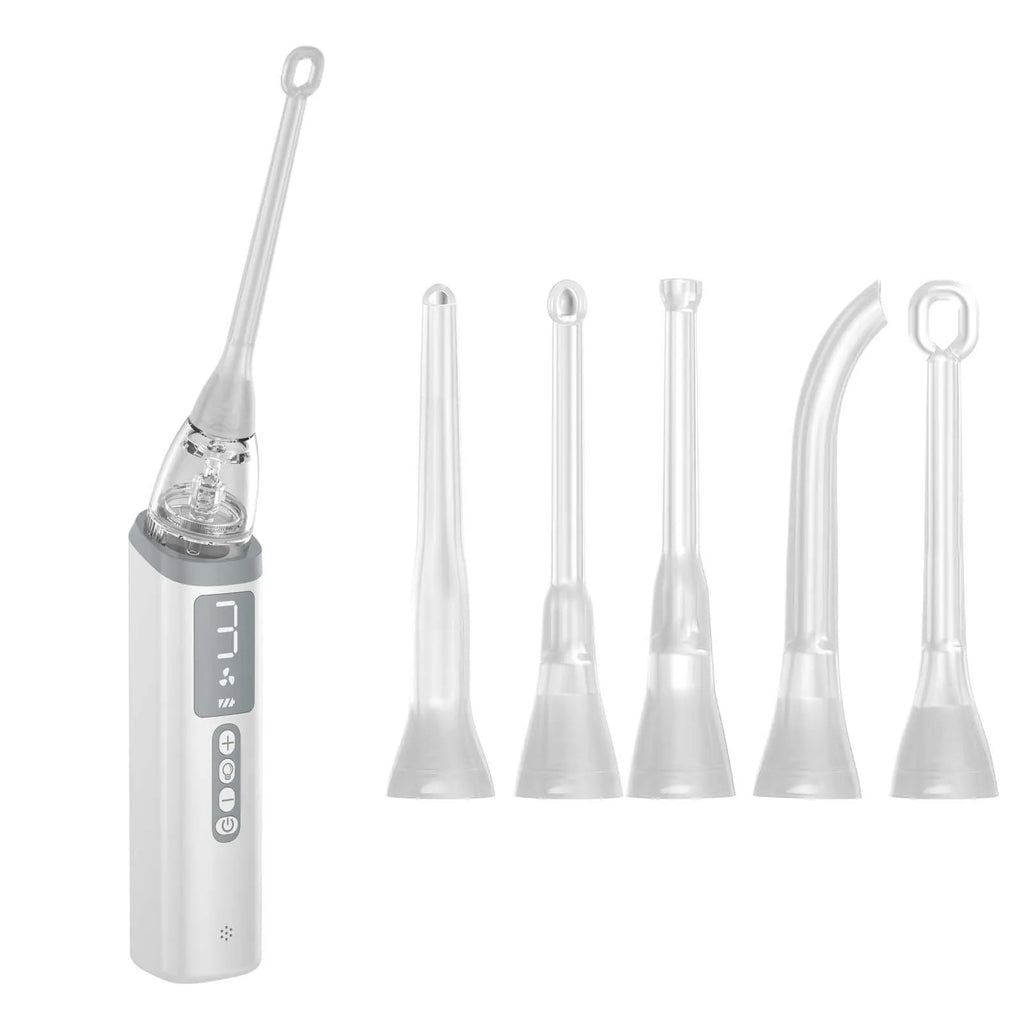 Milky white tonsil stone extractor oral cleaning tool with complete dental hygiene components