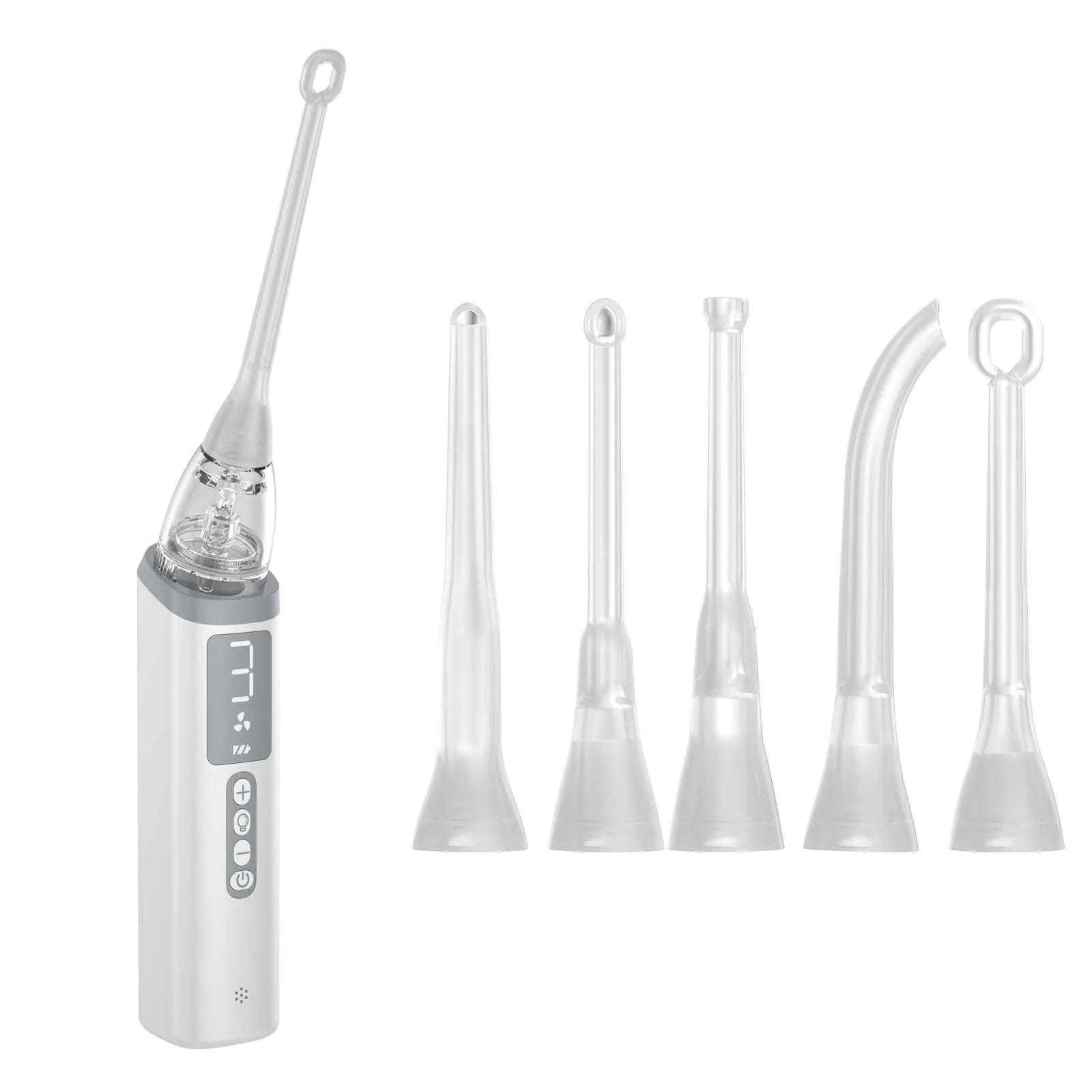 Milky white tonsil stone extractor oral cleaning tool with complete dental hygiene components