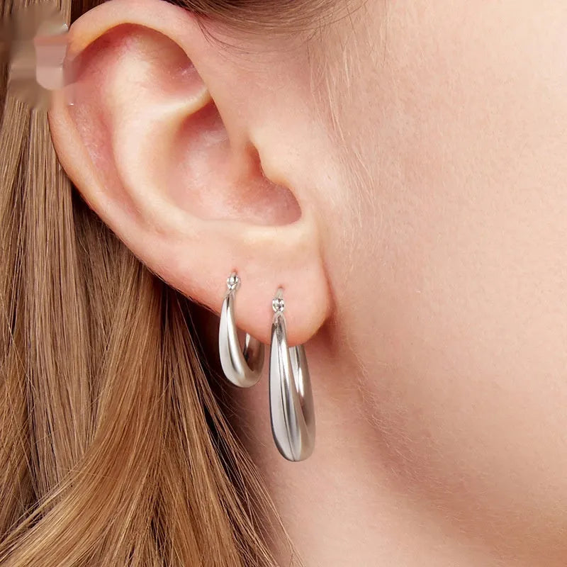 Metal simple ring ear clip earrings with geometric design and silver needle fastening