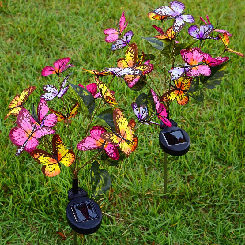 Solar butterfly courtyard light LED lawn lamp with IP65 protection, four colour options, on grass