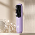 Wireless anion hair straightening comb in beige, pink, purple, or black colours.