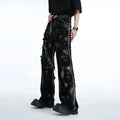 Men's heavyweight washed denim long pants jacket in streetwear style with micro elasticity fabric
