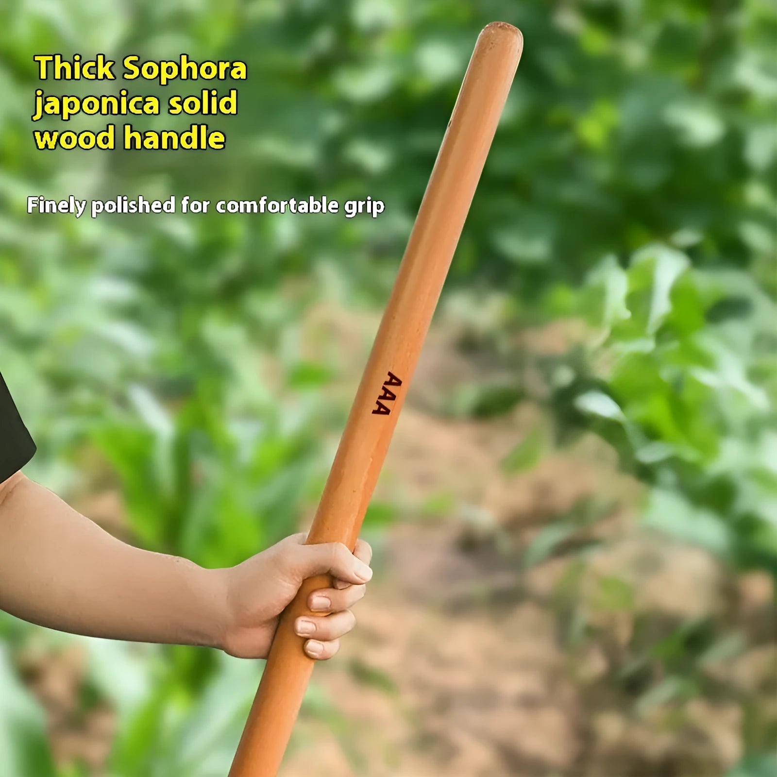 A single locust wood replacement axe handle with a square profile, shown alongside length measurement options.