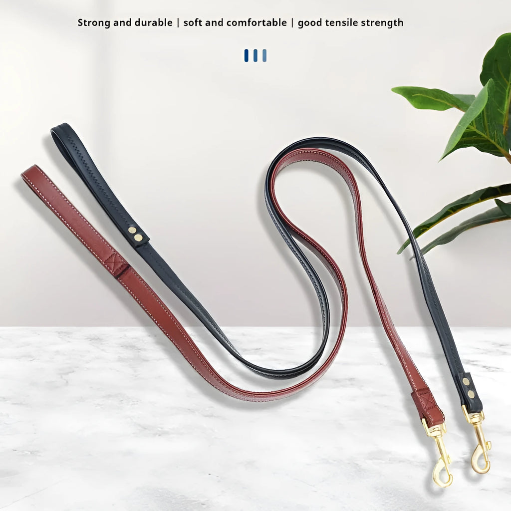 Roran black PU leather pet traction belt showing length and connection point