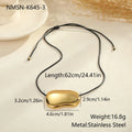 Stainless steel geometric pendant necklace with adjustable rope chain in gold or silver electroplated finish