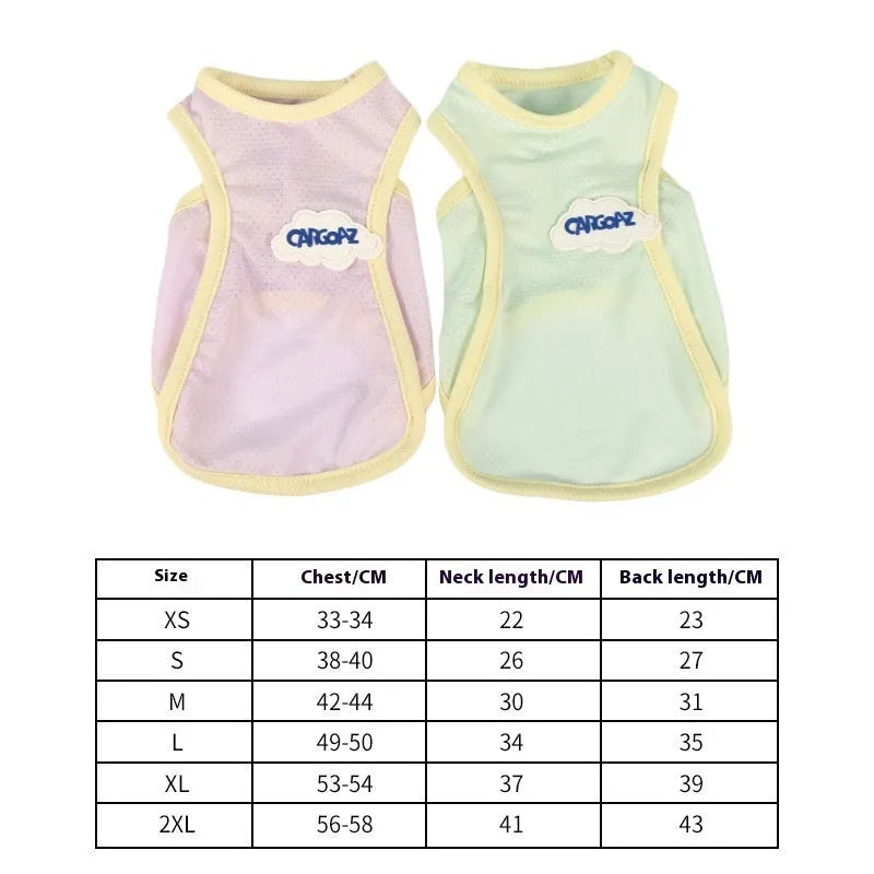 Polyester cat summer vest in grass green colour showing lightweight sports-style design