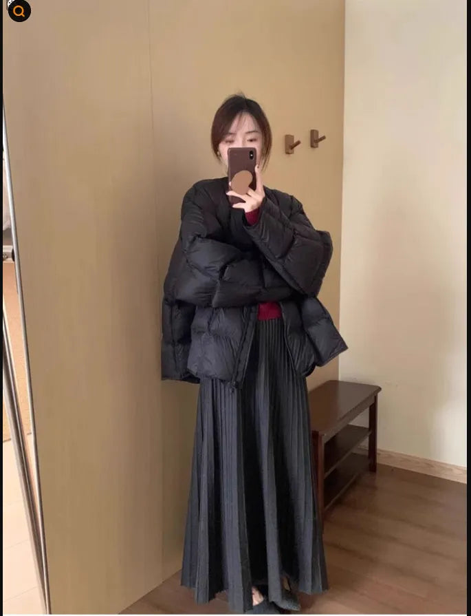 Ethnic style knitted dress suit set with 3D pattern, sweater and skirt in dark grey