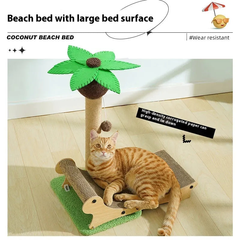 Wooden beach chair style cat climbing frame with scratch board and pet nest