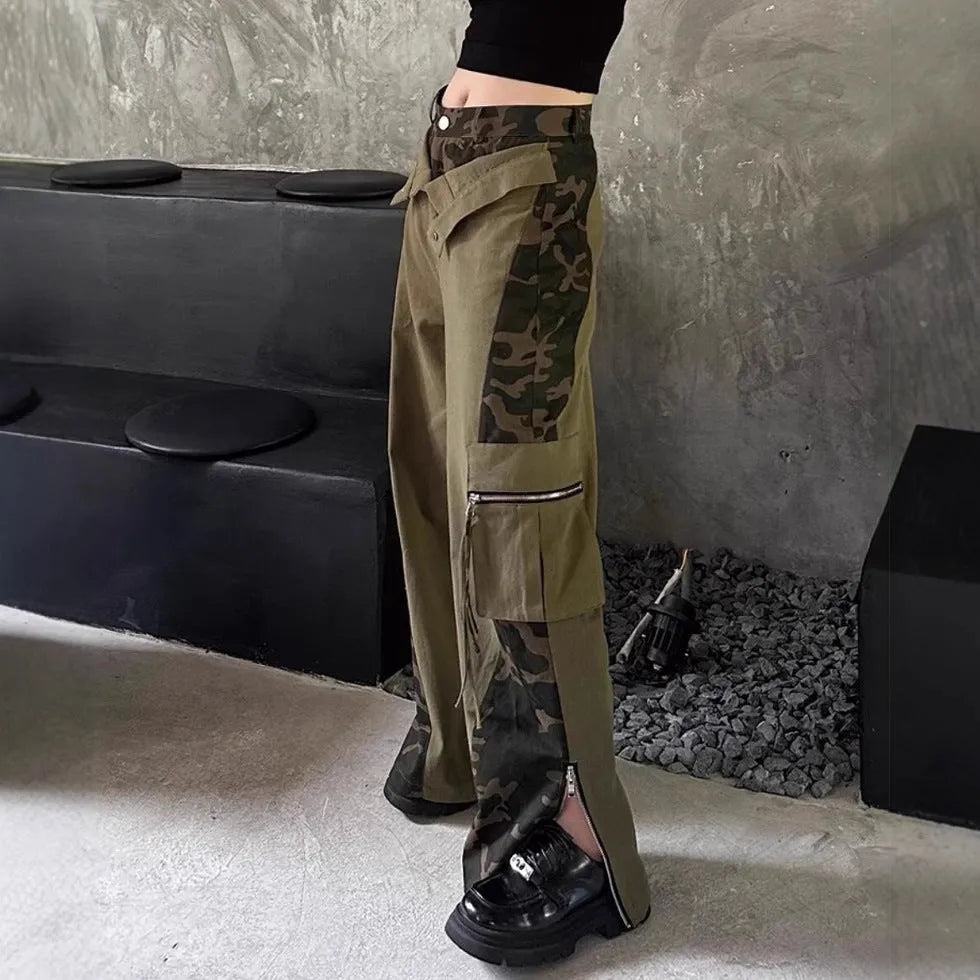 Women's high waist straight leg jeans with leopard print and fake two-stitching tooling details