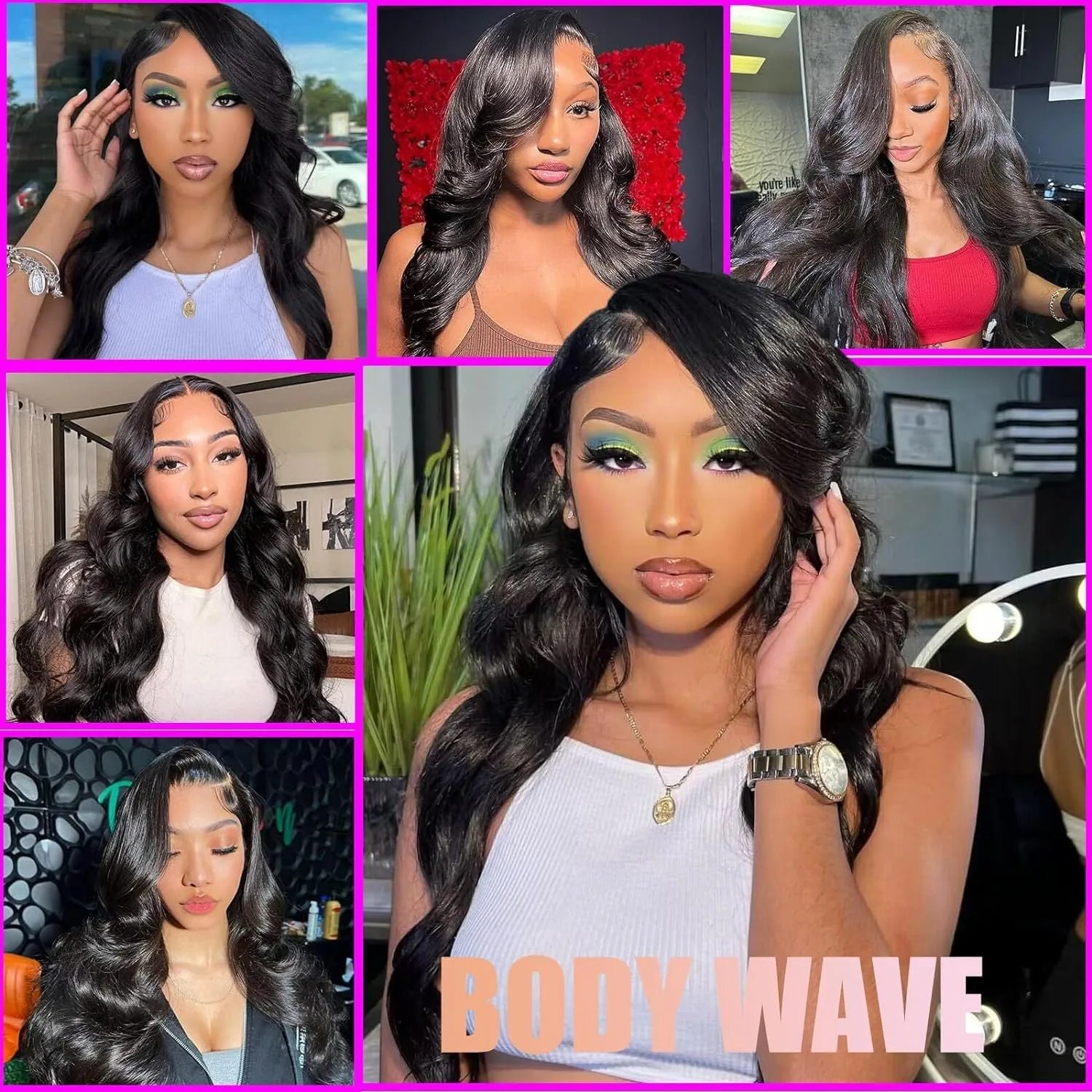 Black synthetic wig with medium-long curly waves, 22 inches length, full head coverage