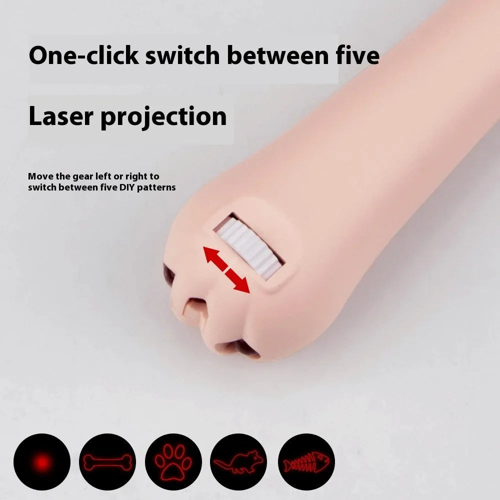 Rechargeable infrared cat teasing stick with laser patterns, shown in blue colour with cat footprints design.