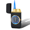 Electronic watch cigarette lighter with LED flashing lamp in metal body showing multiple colour finish options