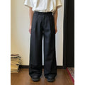Men's straight-leg wide-leg casual suit pants in black or brown polyester blend fabric
