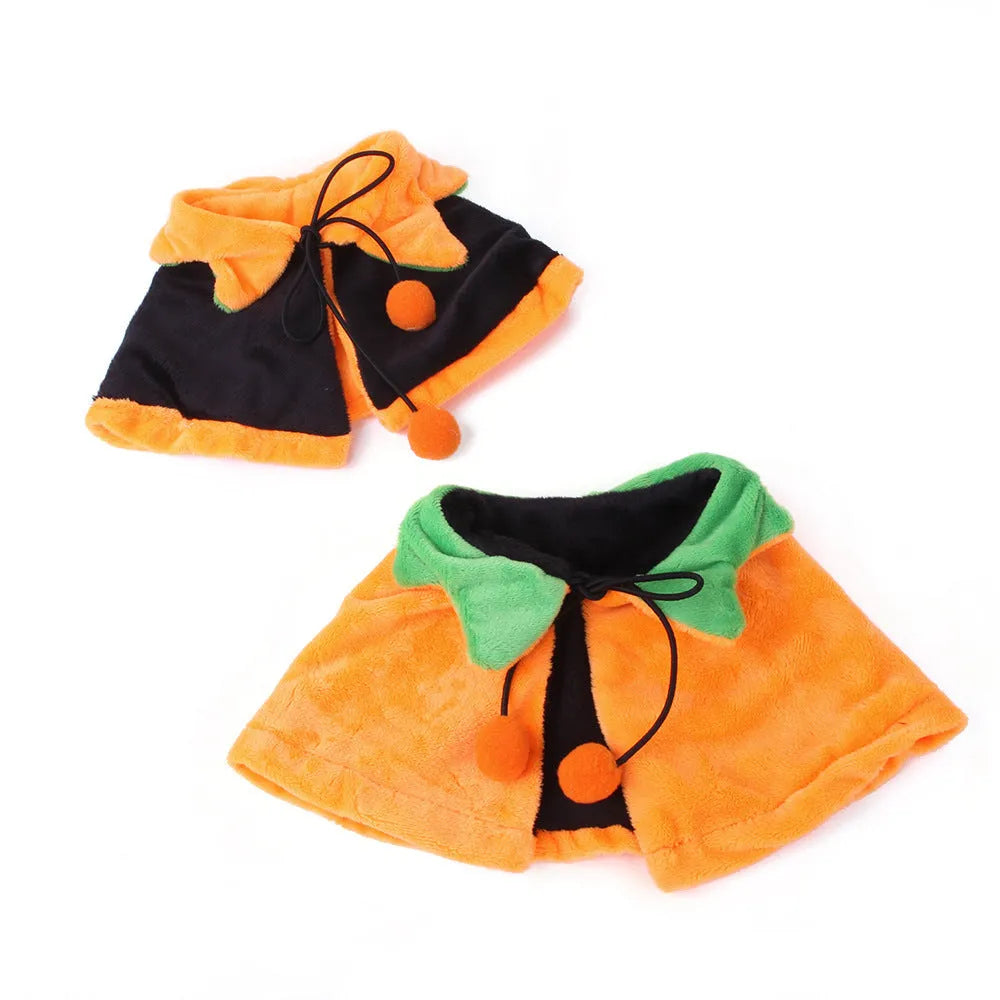 Reversible pet Halloween cloak for dogs and cats in plush fabric with pumpkin patterns