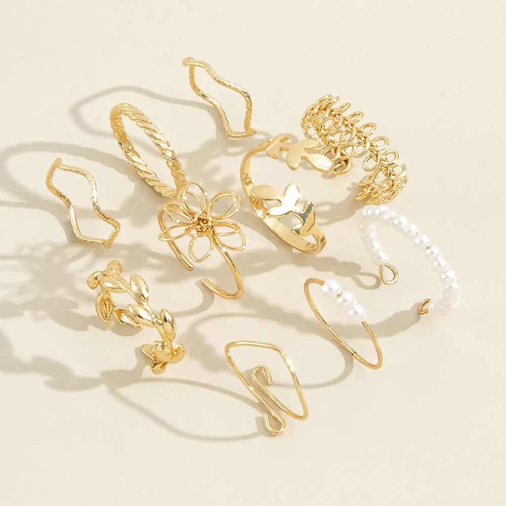 Openwork floral design ring set in gold J0656 colour with glossy electroplated finish