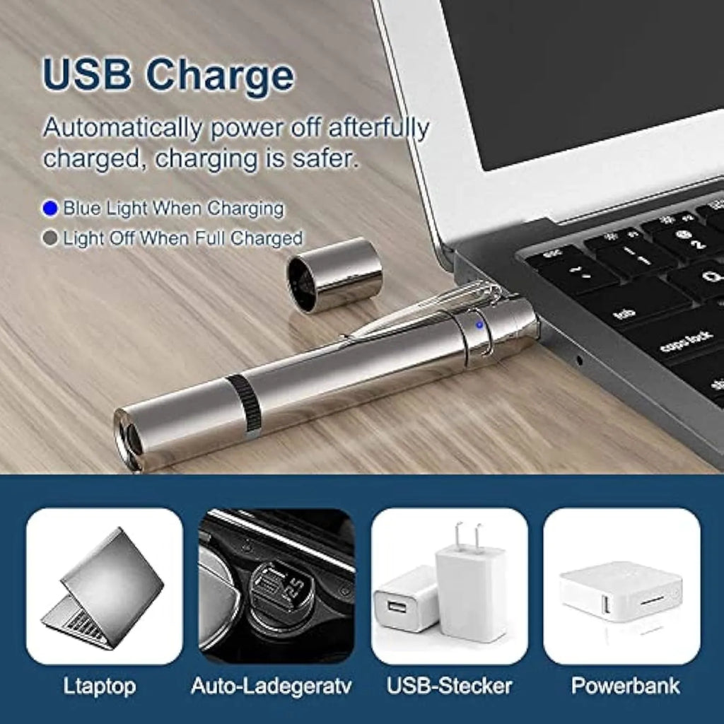 Silver aluminium alloy cat laser toy pointer with USB charging port