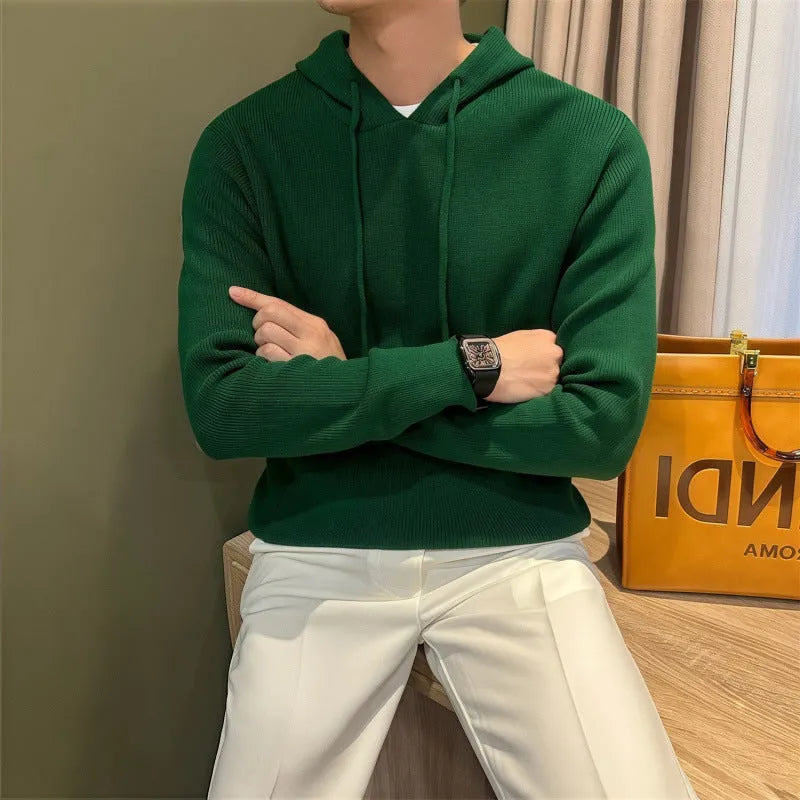 Lazy slightly loose all-matching knitted sweater in green polyester fibre long sleeves pullover
