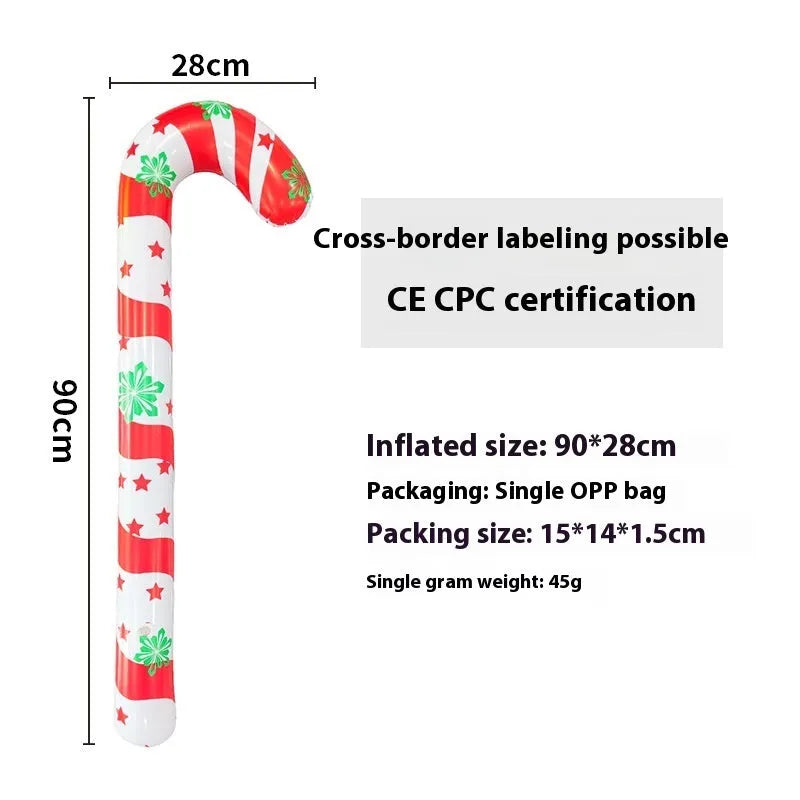 Large red inflatable Christmas ball with flash lights, shown with manual pump, for garden decoration.