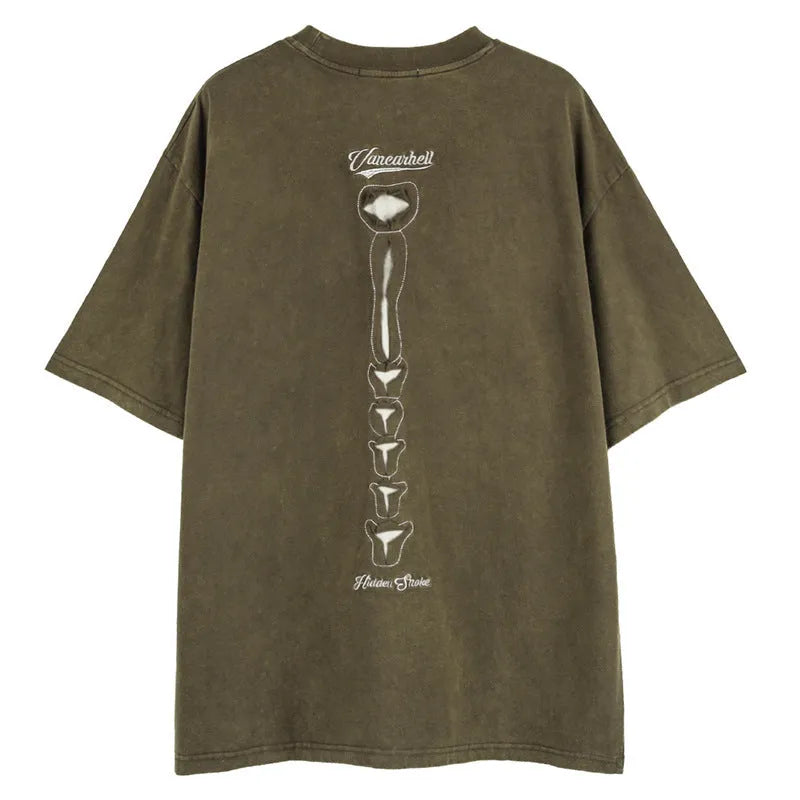 Skull pattern short sleeve pullover with drop shoulder sleeves and loose fit styling