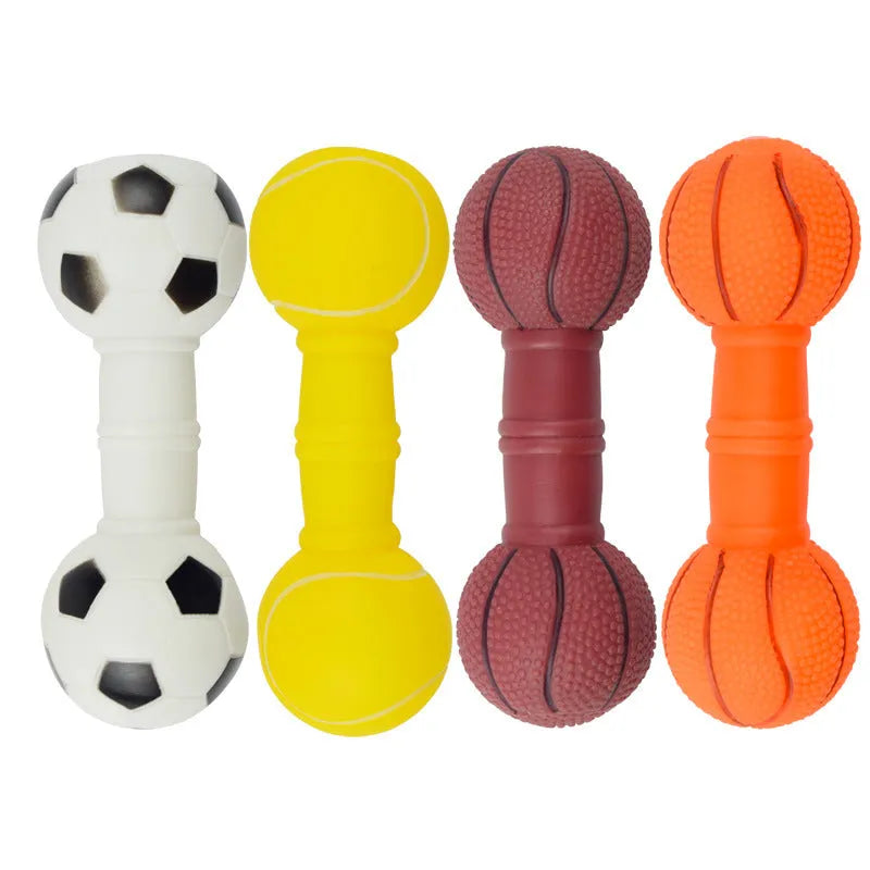 Brown orange white yellow football dumbbell shaped PVC squeaky dog chew toy