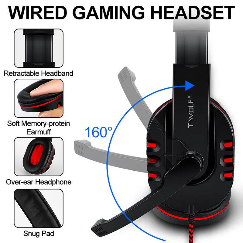 Wired gaming keyboard and mouse set with RGB lighting, headset, and large mouse pad