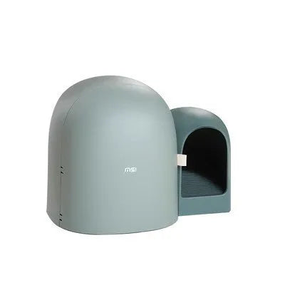 Creative fully enclosed cat litter box in Aurora White colour with top entry, measuring 67.7 cm long