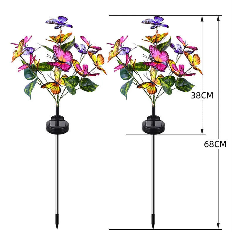 Solar butterfly courtyard light LED lawn lamp with IP65 protection, four colour options, on grass