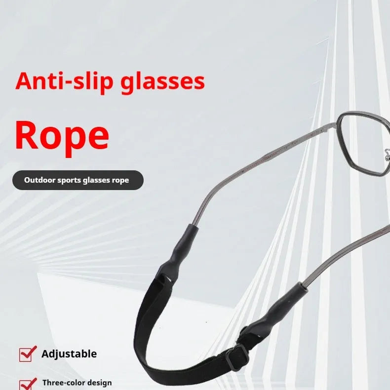 Black adjustable glasses anti-slip cord with silicone end hooks for earpieces.