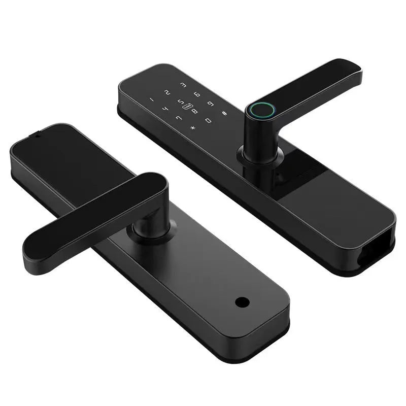 Alloy wooden door fingerprint lock in black finish for keyless entry home security