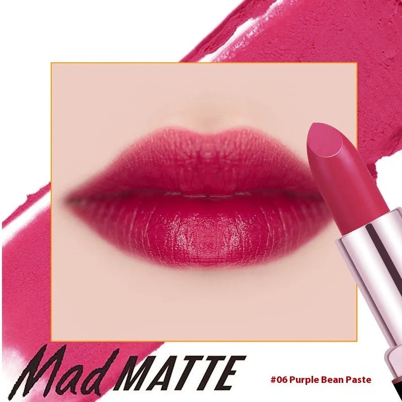 Fey Beauty non-stain matte lipstick in simple case, shades include cameo brown and milk tea colour.