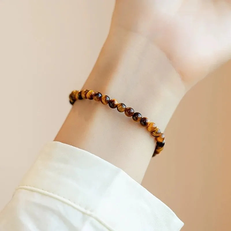 Tigereye stone bracelet in new Chinese style with geometric design and round elements