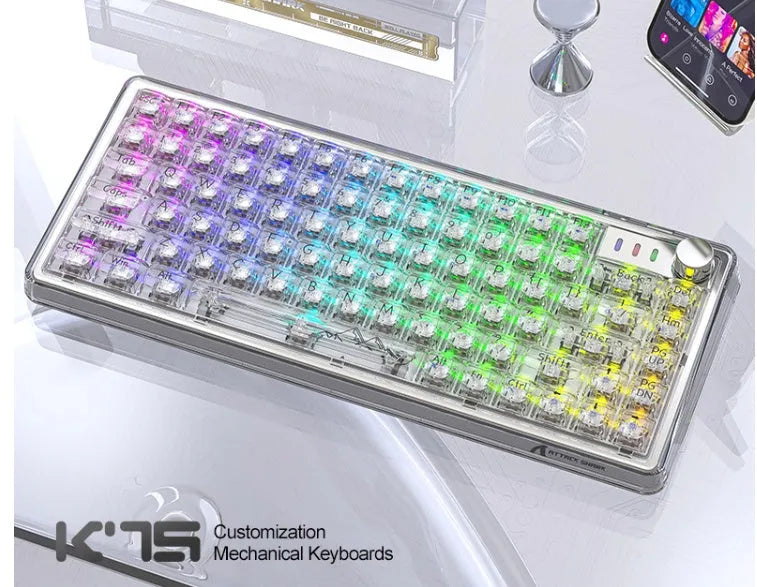 Attack Shark K75RGB transparent wireless mechanical keyboard with RGB lighting