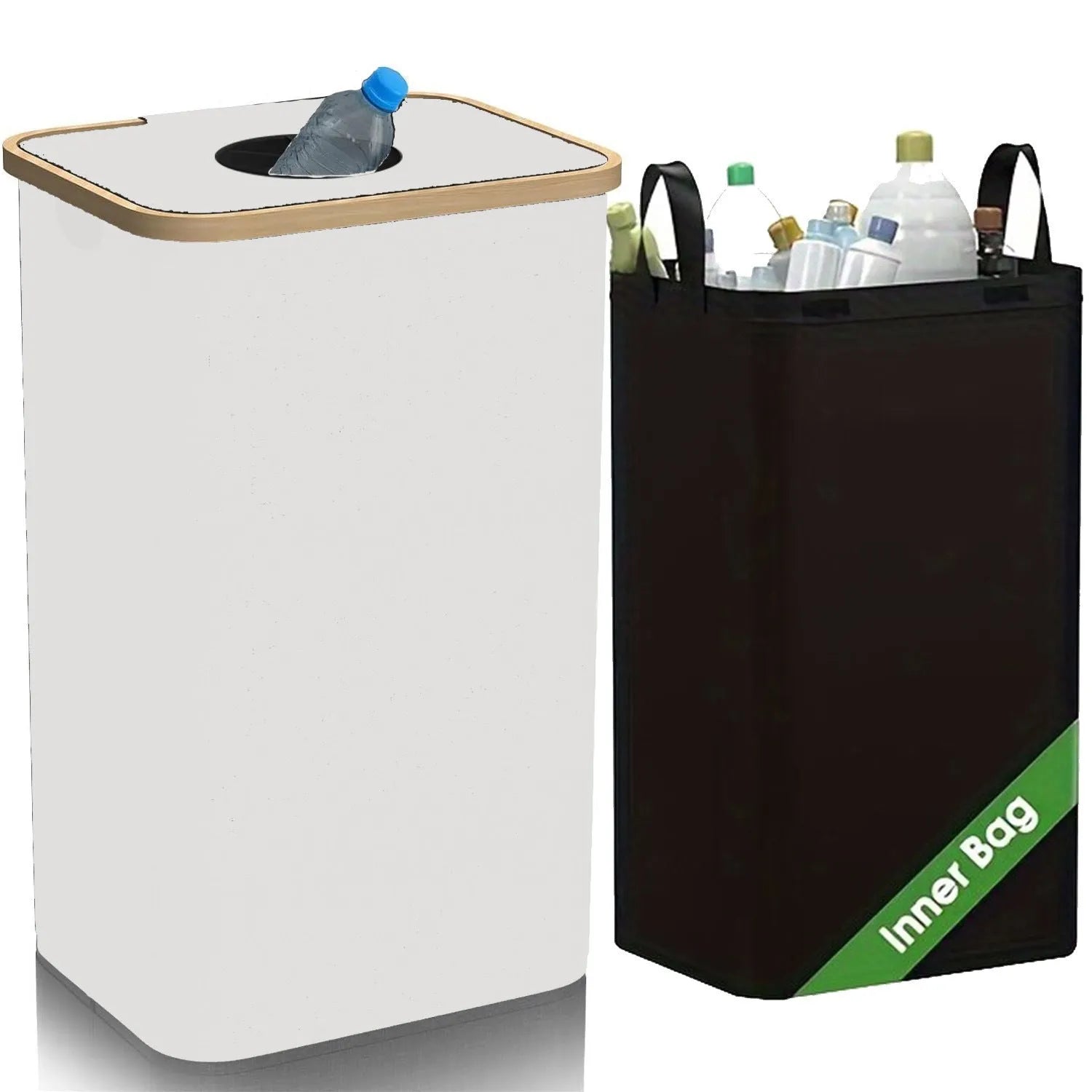Black bamboo-texture storage basket with a removable lid, showing internal pockets and ventilation holes.