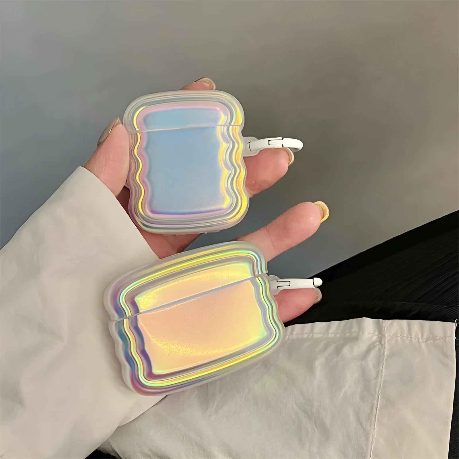 Ins Wind Color Laser Headset Case for AirPods with magic laser ring design on silicone surface