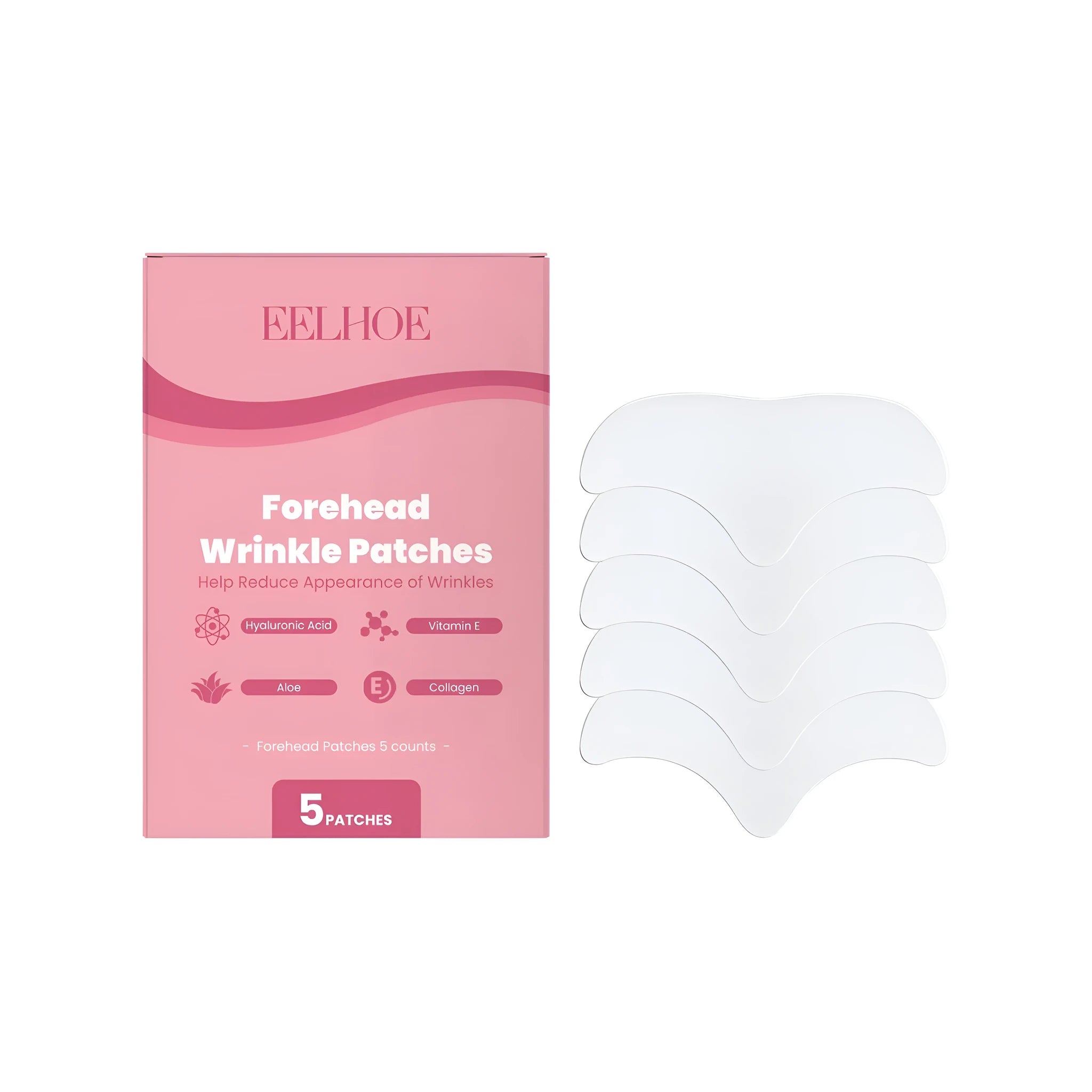 Forehead anti wrinkle hydrogel patch pack of 5 with hyaluronic acid and vitamin E ingredients