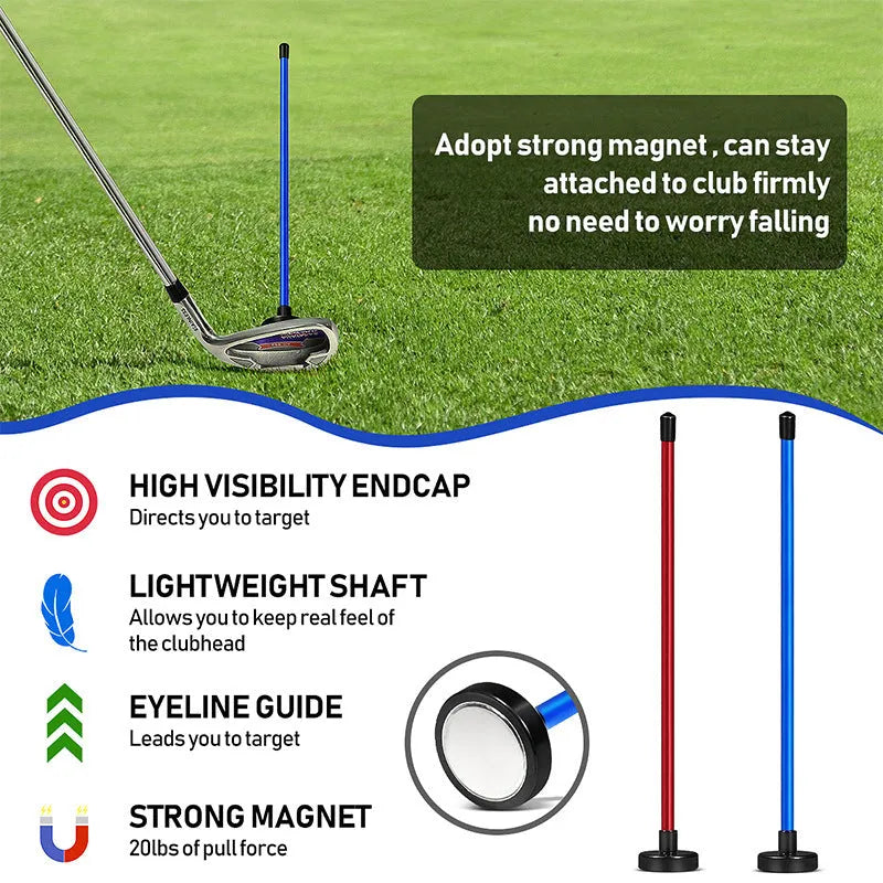 Red and blue aluminium golf swing trainer with magnetic baseball bar alignment tool