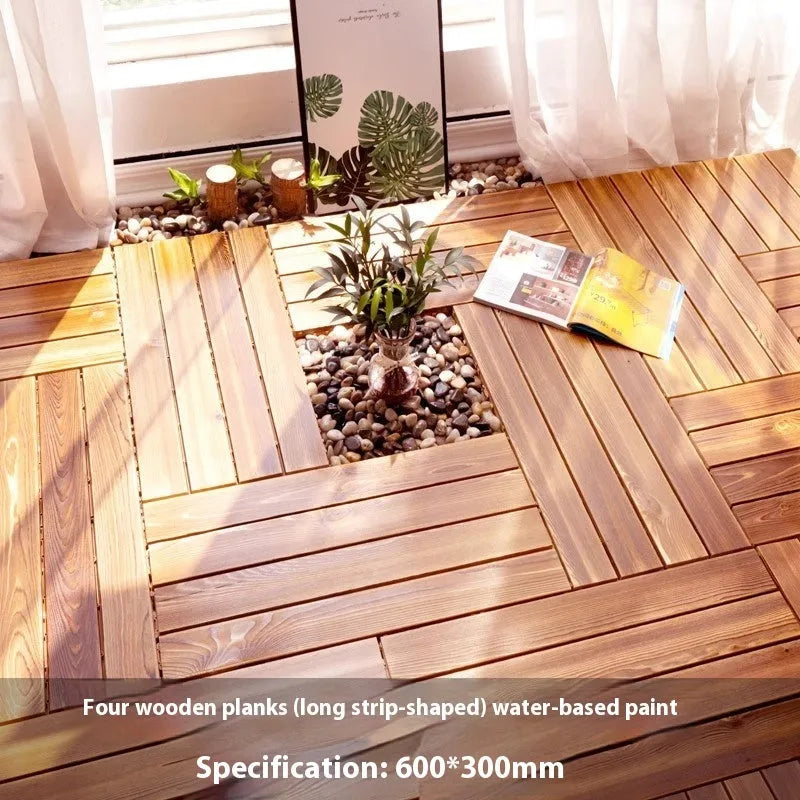 Square pine wood floor tile for balcony or indoor use, measuring 30cm.