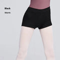 Black cotton women's dance shorts for ballet practice and fitness exercise.
