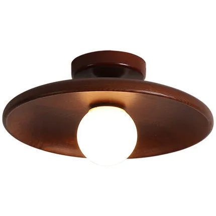 Solid wood modern minimalist ceiling lamp with glass shade in wood colour or walnut colour finishes
