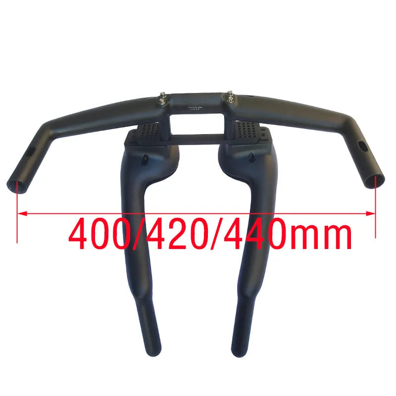 Black carbon fibre TT timing handlebars for road and time trial bikes, showing aero arm rests.