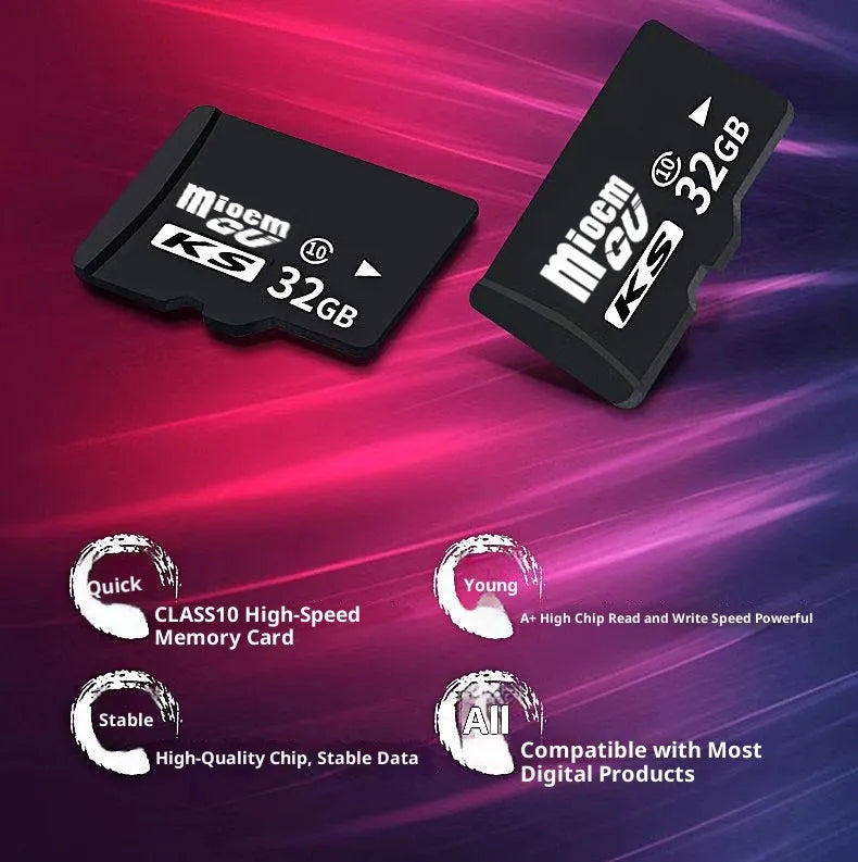 Black C10 high-speed 32GB TF memory card for mobile phone, camera, and driving recorder, 15x11x1mm