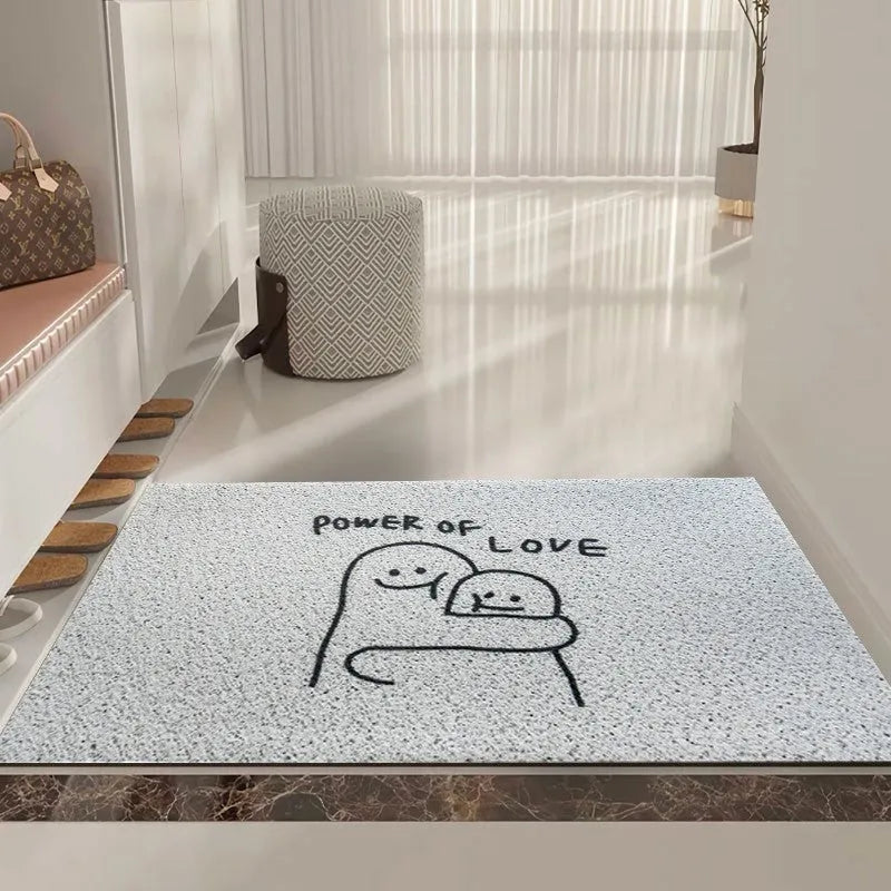 Square PVC floor mat with a geometric cartoon face pattern in Mr Big Nose colours.