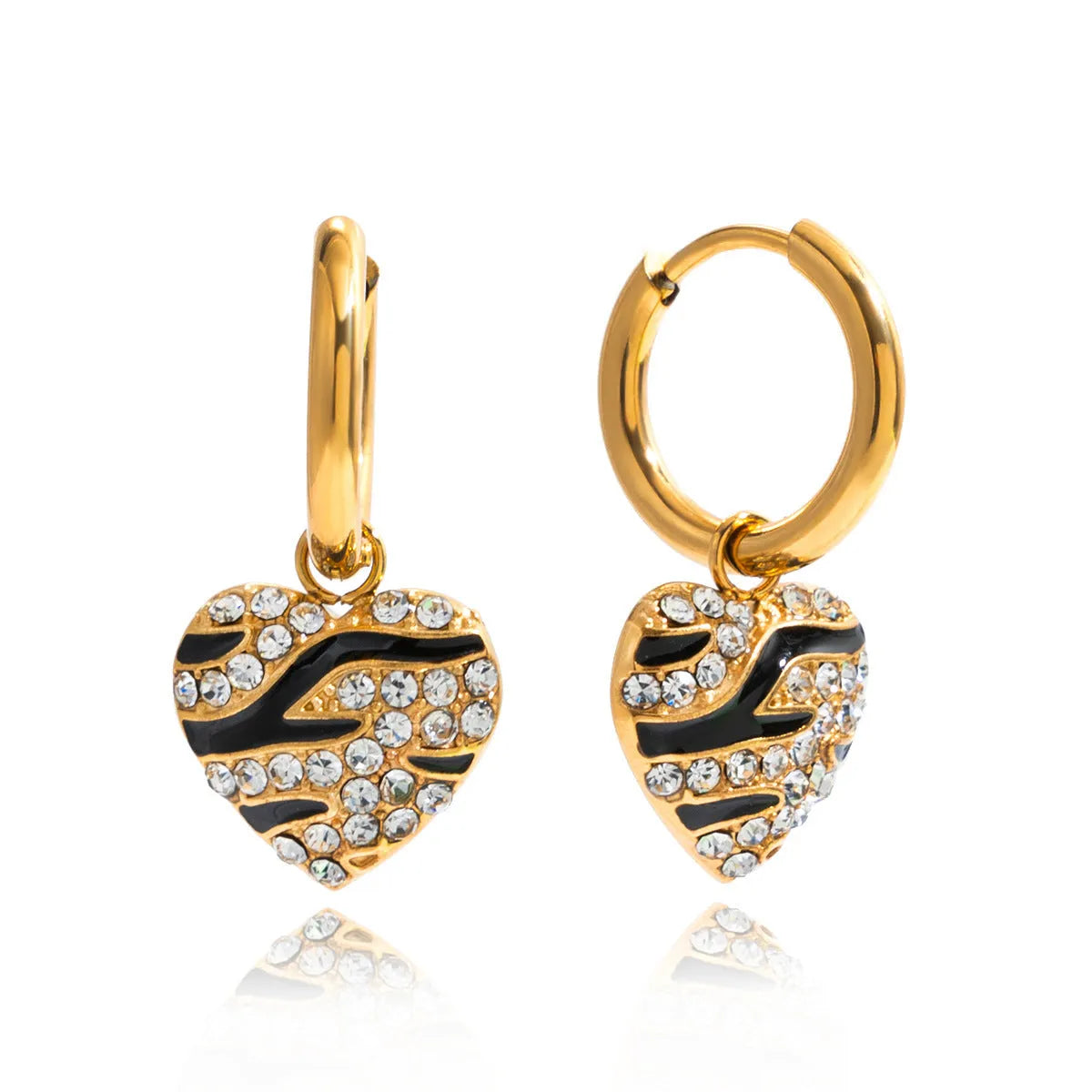 Love heart shaped ear clip with oil dripping rhinestone finish in stainless steel