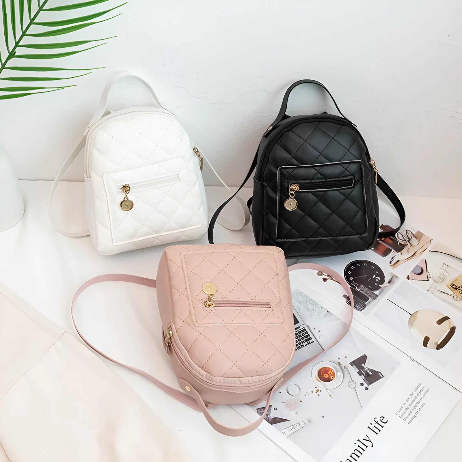 Girls' Korean style embroidered backpack in PU leather with hard-sided construction