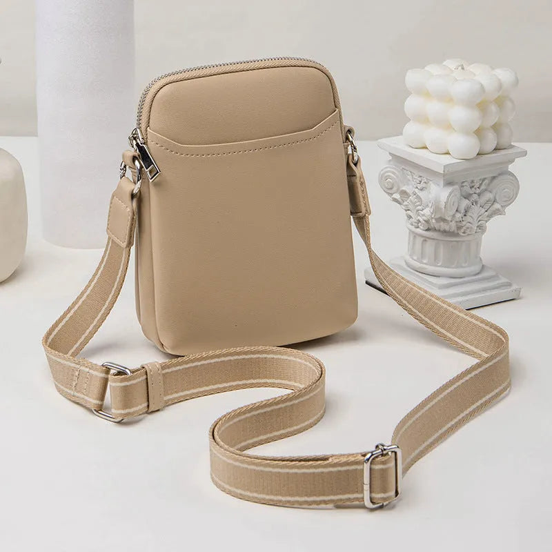 Solid colour small crossbody shoulder bag for mobile phone in PU leather