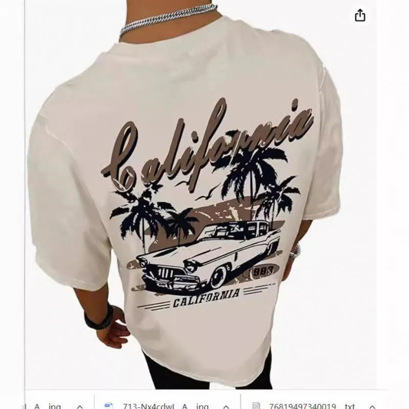 Men's printed street short-sleeved sports T-shirt in polyester with digital pattern design