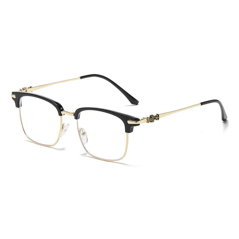Retro plate full rim myopia glasses with anti-blue light AC lens in metal frame leopard ring colour 9352-C7