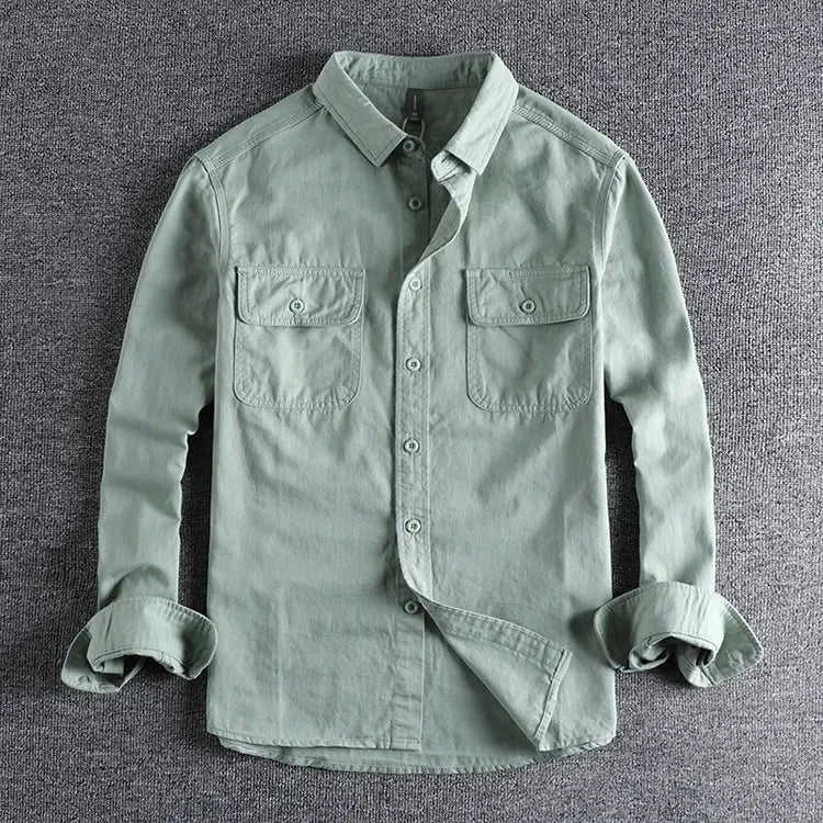 Men's loose fit cardigan-style long sleeve shirt in polyester fibre