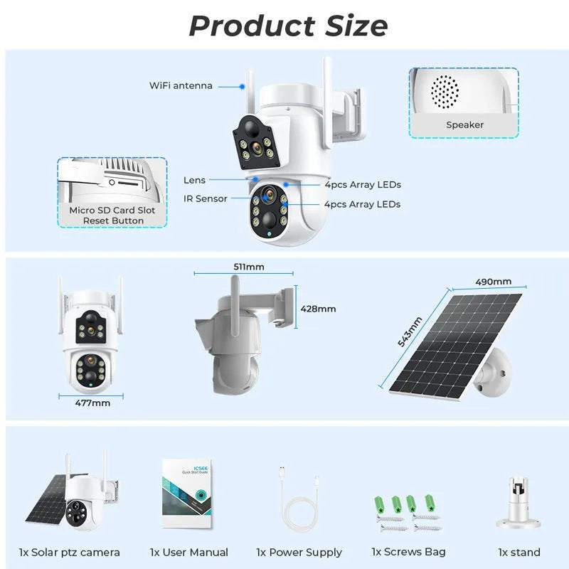 White solar-powered outdoor wireless security camera with solar panel on wall mounting