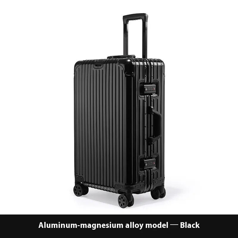 Alloy trolley case luggage in silver colour with metal frame and universal wheels for business travel